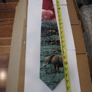 100% silk men's tie "Elephants at Lake Manyara"  1y